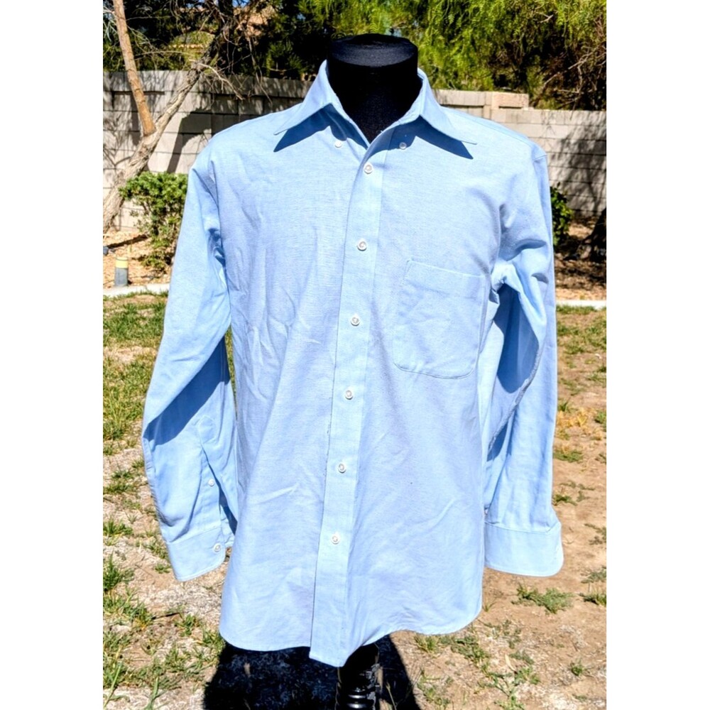 Stafford Wrinkle Free Sky Blue Cotton Poly Oxford Button Pocket Shirt 15 32 EUC